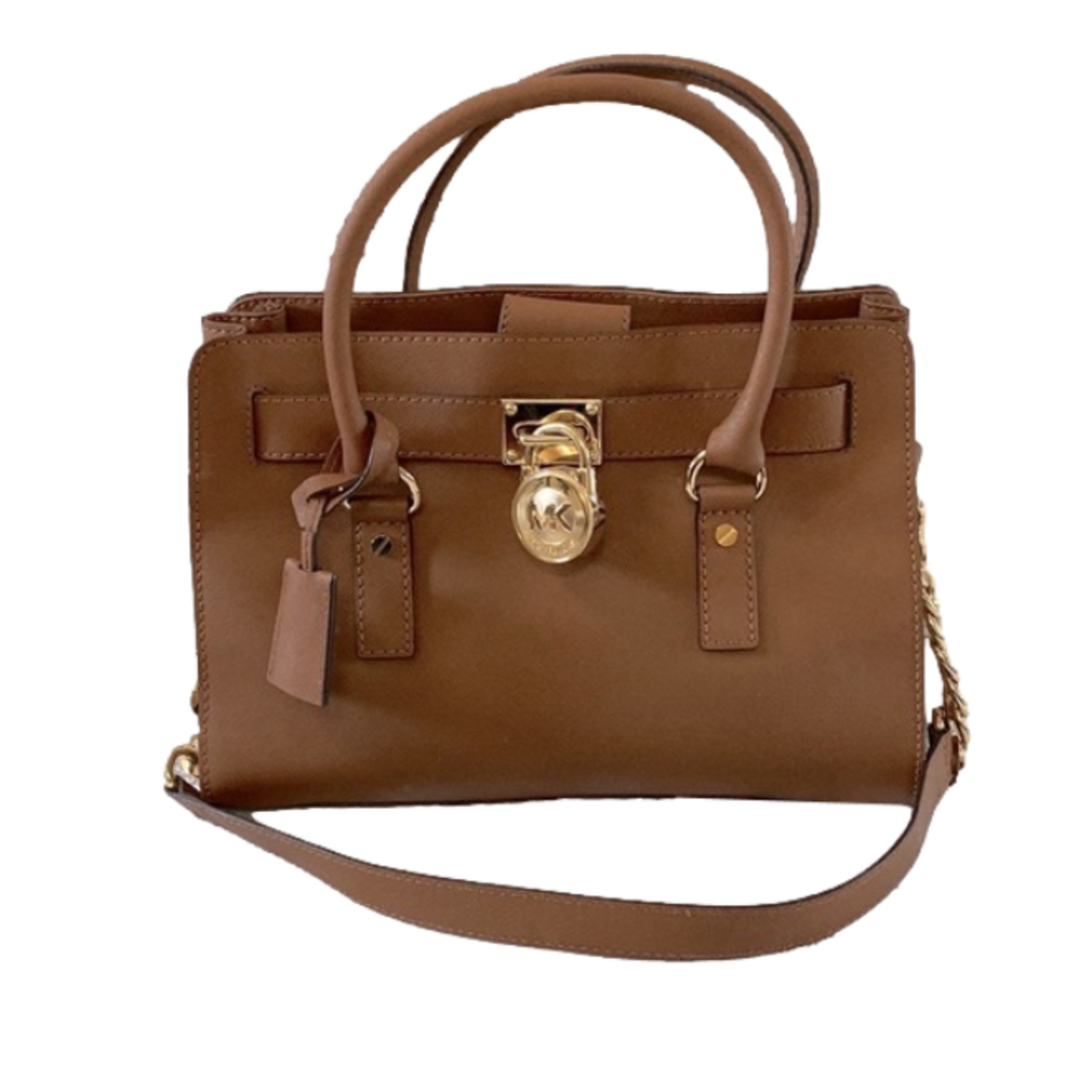 Michael Kors Hamilton shoulder bag hand bag lock and key brown purse